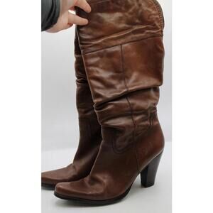 Nine West Junessao Brown Leather High HeelMid-Calf Boots Women's 7.5M 3.5" Heel